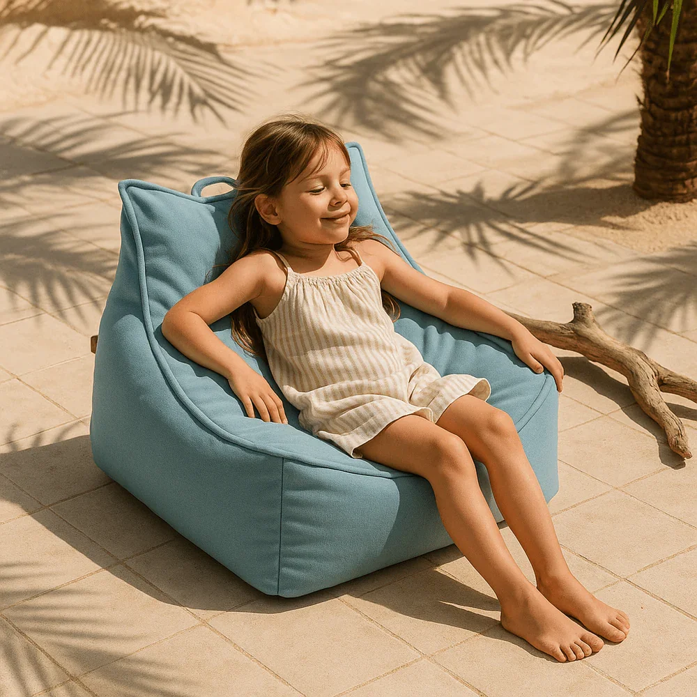 MeowBaby® Fotoliu tip puf Premium MeowBaby Outzy Sako Bag Cloudberry Sky Blue Bean bag
