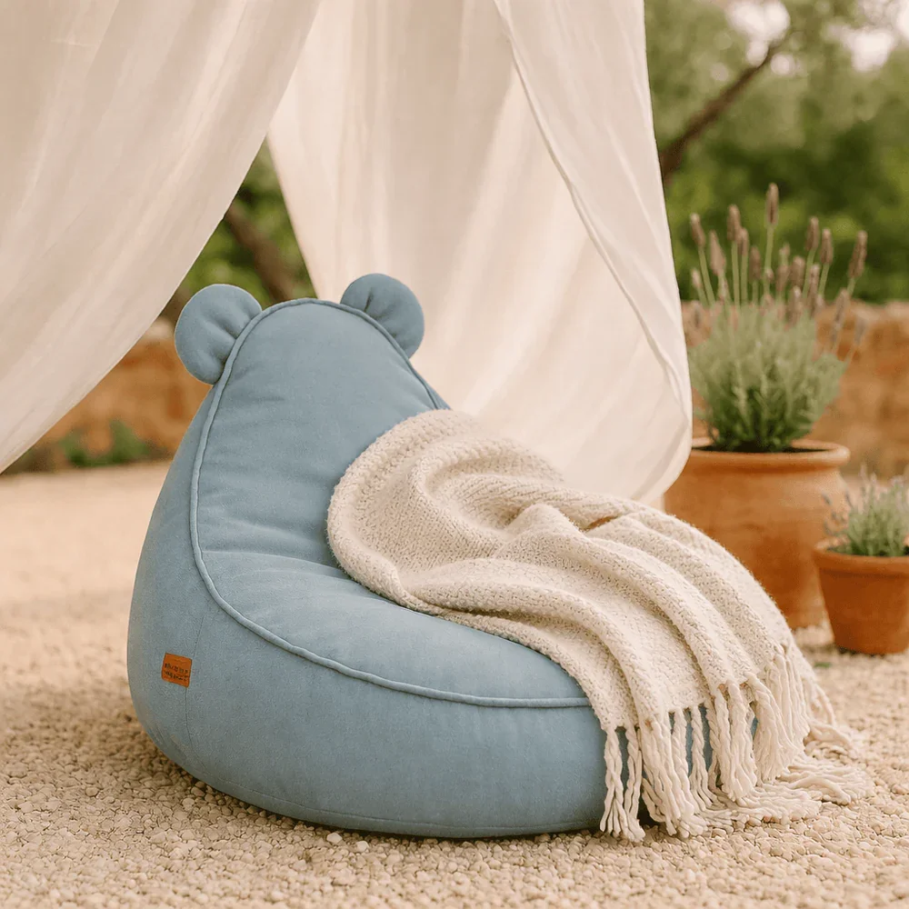 MeowBaby® Fotoliu tip puf Premium MeowBaby Outzy Teddy Cloudberry Sky Blue Bean bag