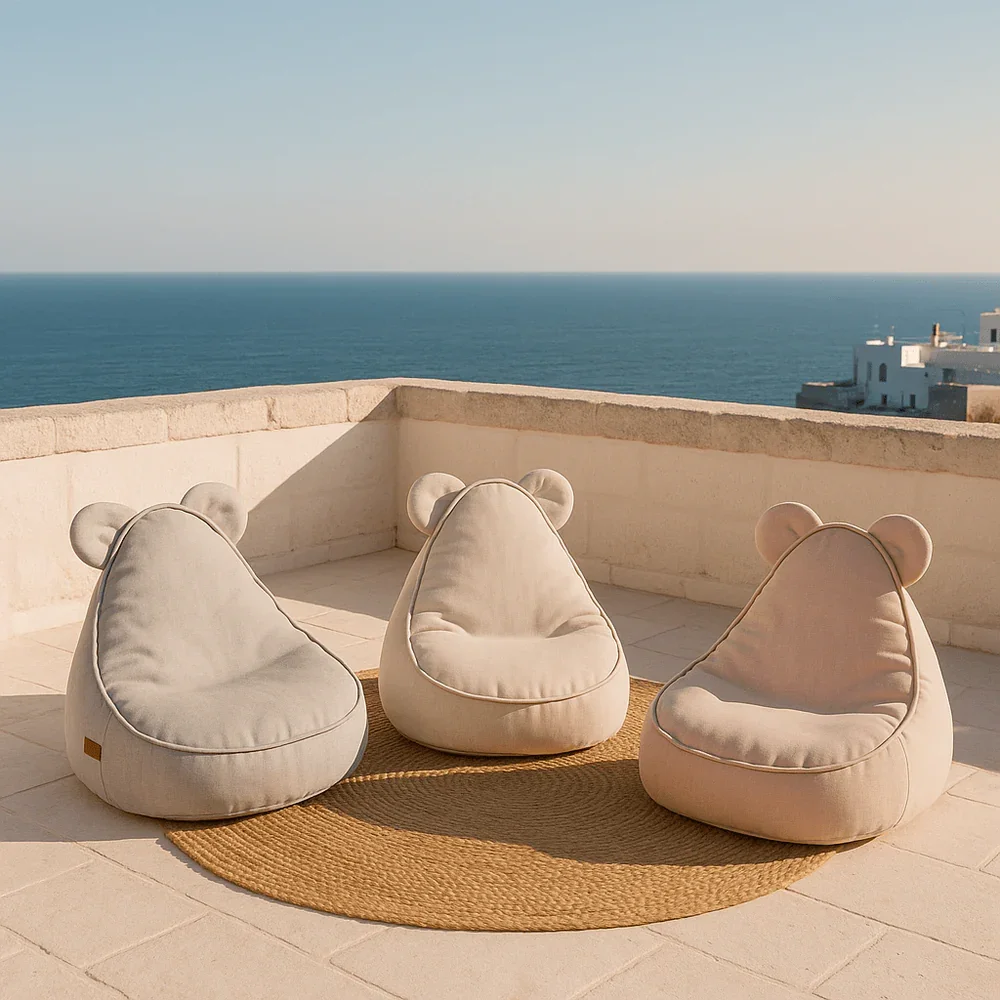 MeowBaby® Fotoliu tip puf Premium MeowBaby Outzy Teddy Cloudberry Sky Blue Bean bag