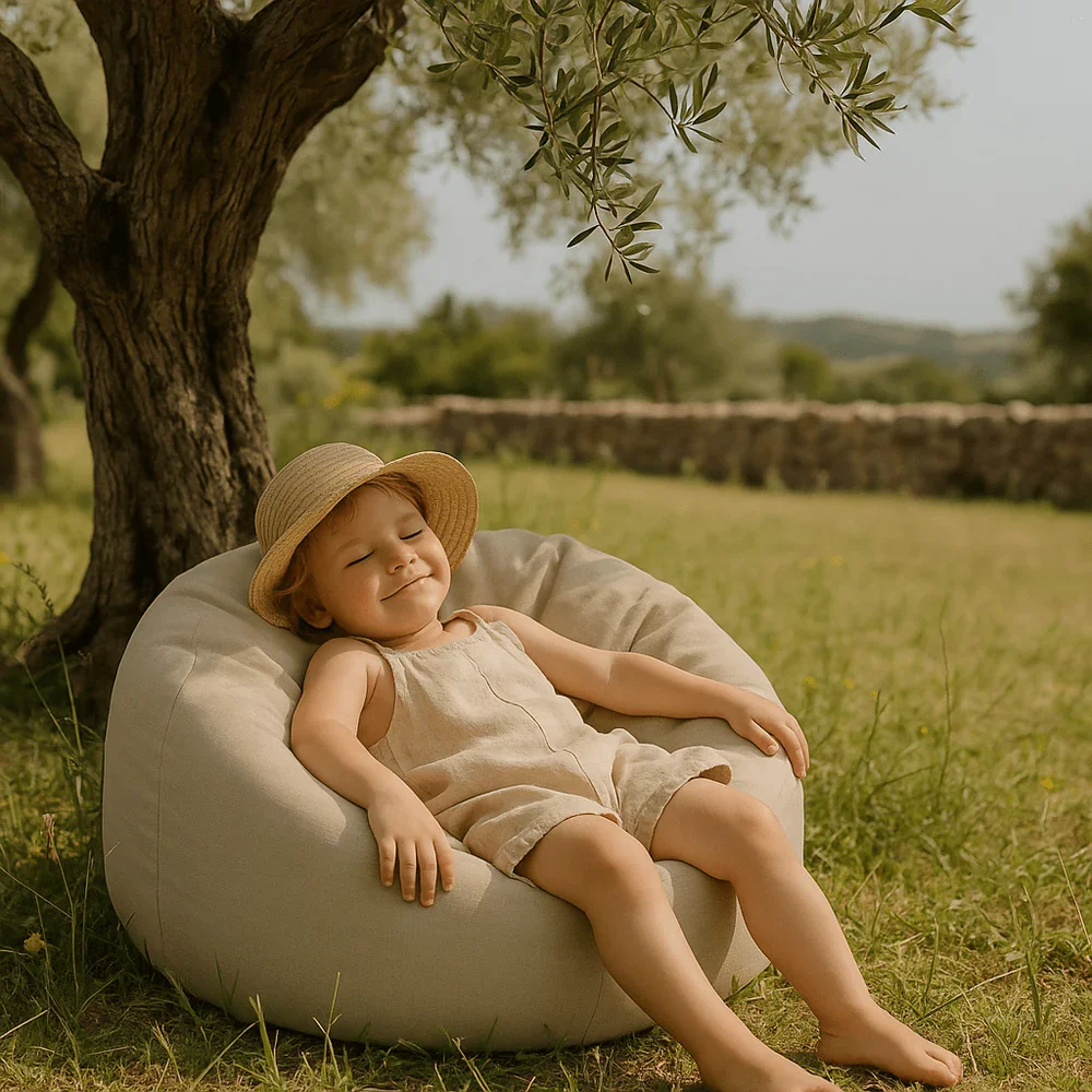 MeowBaby® Fotoliu tip puf Premium pentru copii MeowBaby Floreo Cloudberry Sky Blue Bean bag