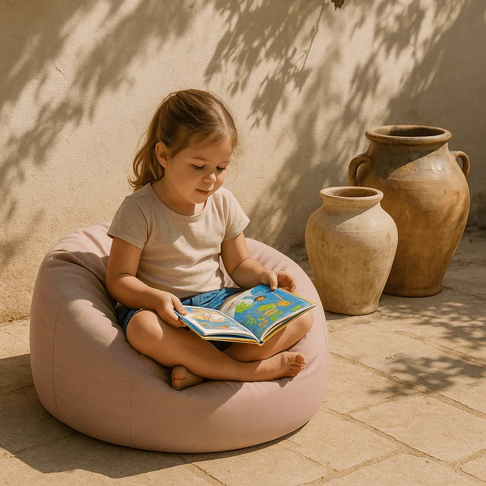 MeowBaby® Fotoliu tip puf Premium pentru copii MeowBaby Floreo Drift Dlay Taupe Bean bag