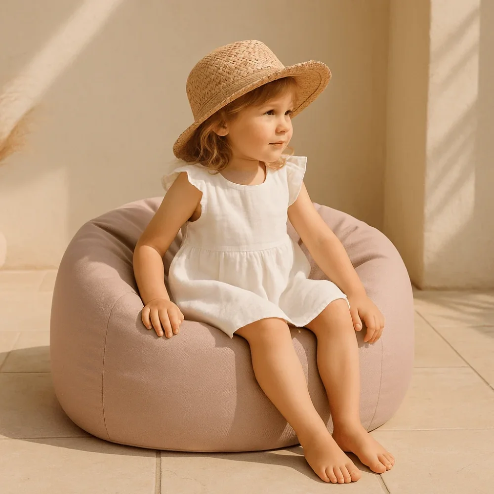 MeowBaby® Fotoliu tip puf Premium pentru copii MeowBaby Floreo Drift Dlay Taupe Bean bag