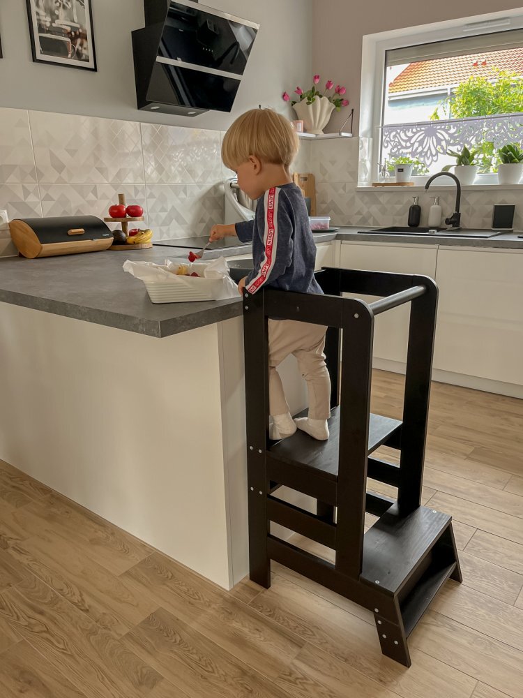 MeowBaby® Inaltator Learning Tower ajustabil ajutor de bucatarie MeowBaby lemn Negru