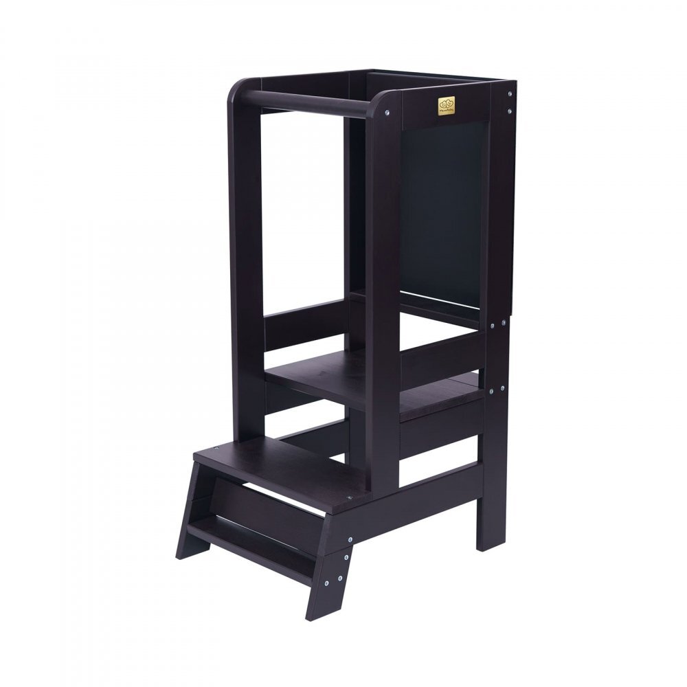 MeowBaby® Inaltator Learning Tower ajustabil cu tabla de scris ajutor de bucatarie MeowBaby lemn Negru