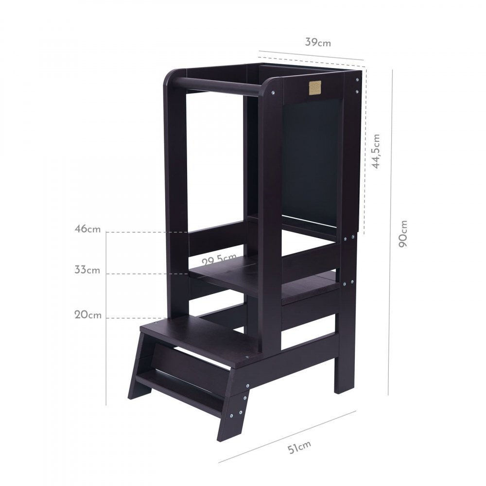 MeowBaby® Inaltator Learning Tower ajustabil cu tabla de scris ajutor de bucatarie MeowBaby lemn Negru