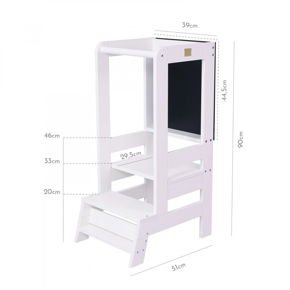 MeowBaby® Inaltator Learning Tower cu tabla de scris MeowBaby lemn Alb