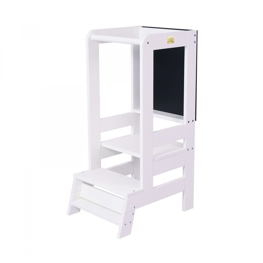 MeowBaby® Inaltator Learning Tower cu tabla de scris MeowBaby lemn Alb