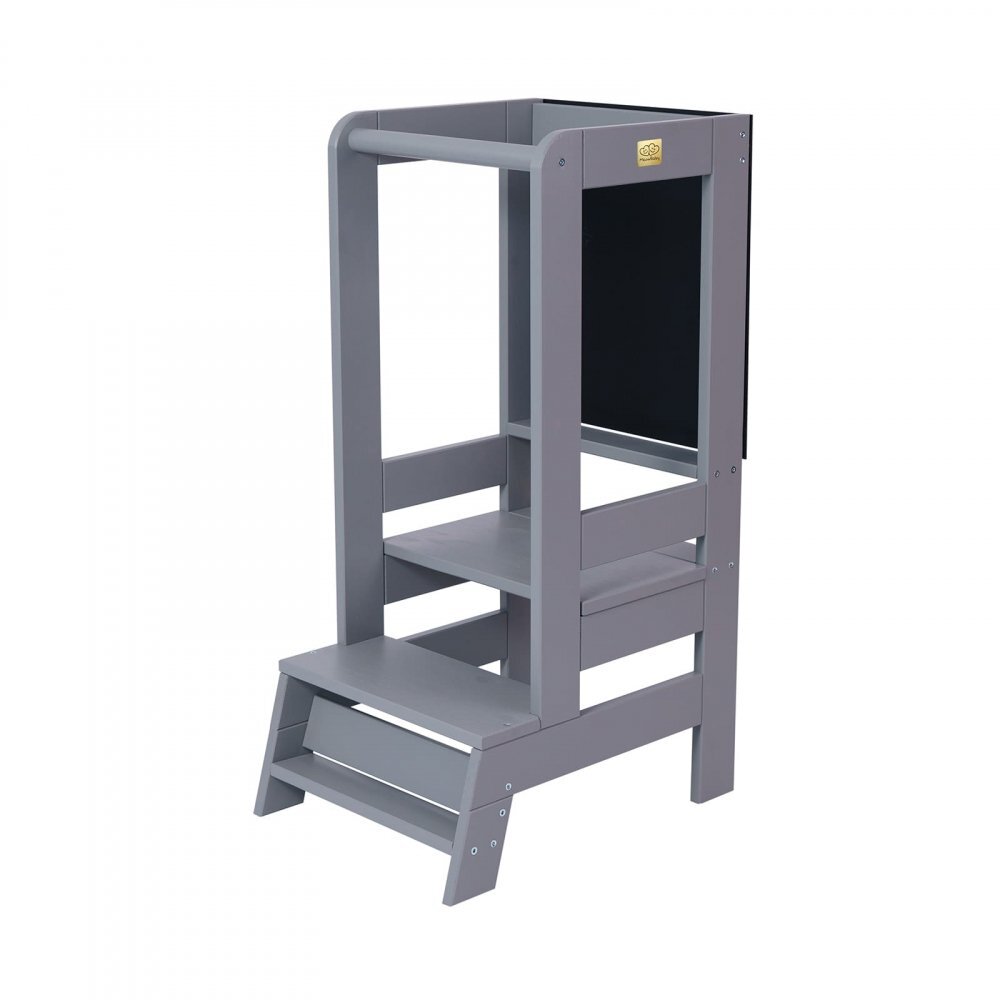 MeowBaby® Inaltator Learning Tower cu tabla de scris MeowBaby lemn Gri inchis