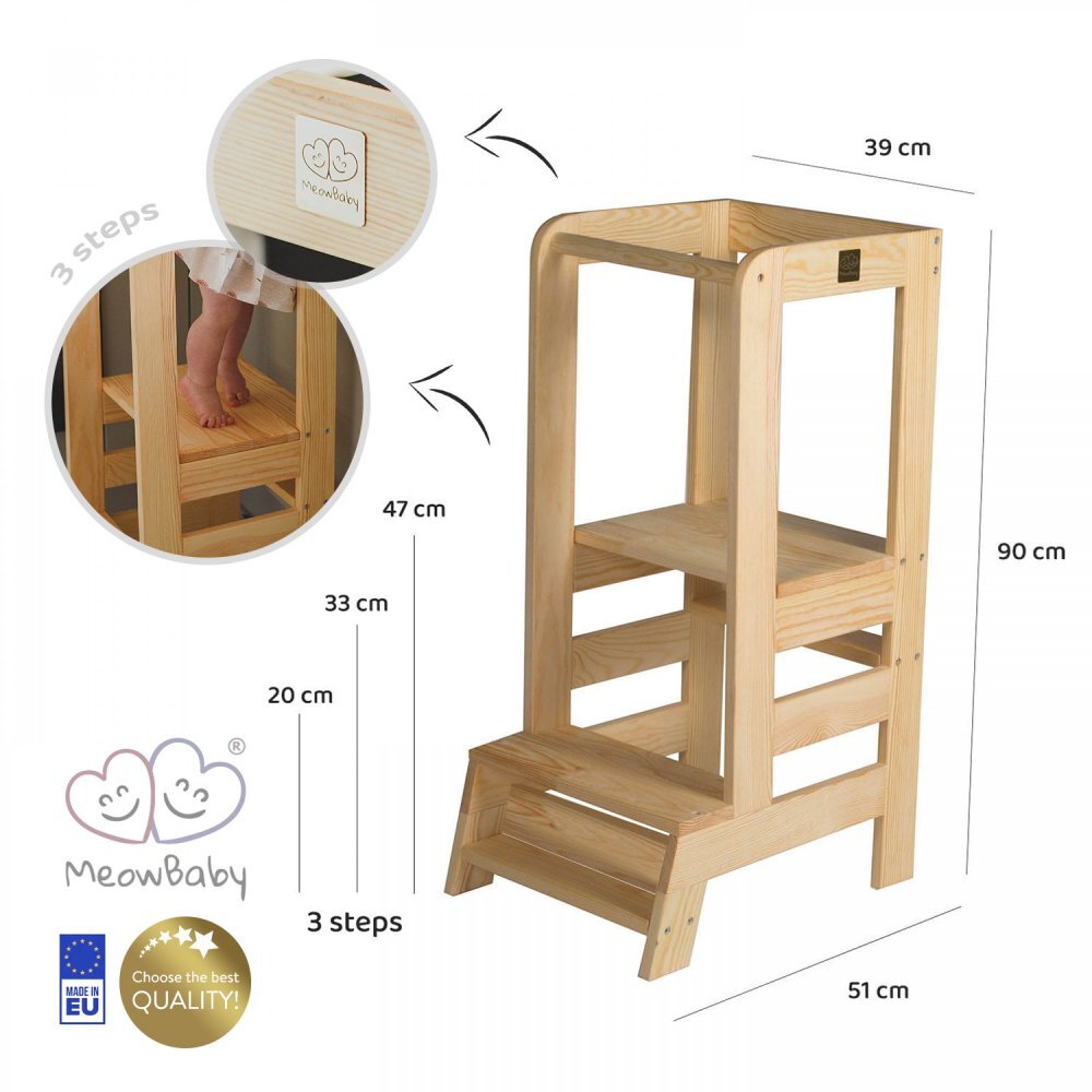 MeowBaby® Inaltator multifunctional ajutor de bucatarie MeowBaby lemn natural