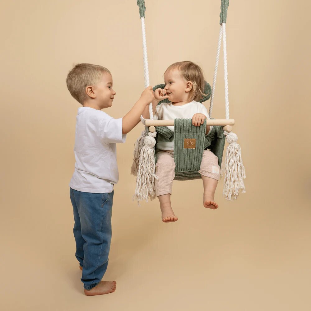 MeowBaby® Leagan pentru copii si bebelusi MeowBaby catifea reiata aesthetic olive green