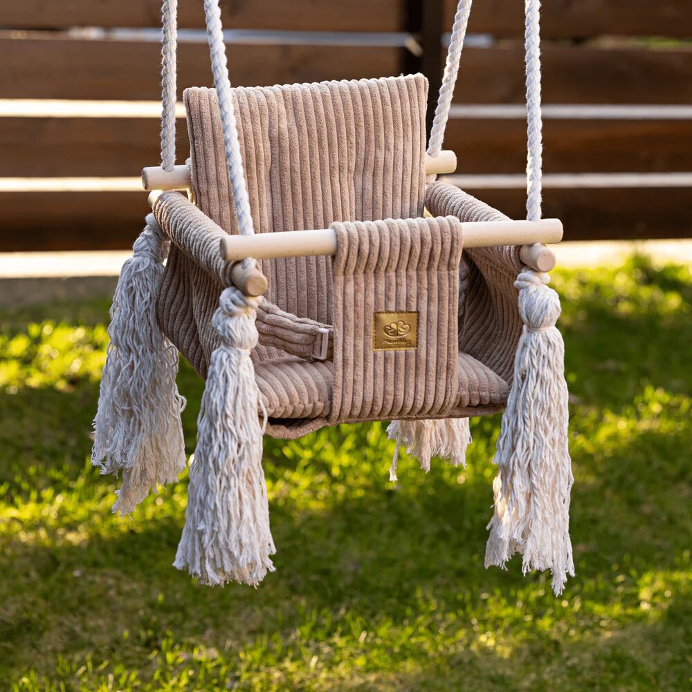 MeowBaby® Leagan pentru copii si bebelusi MeowBaby catifea reiata aesthetic olive green