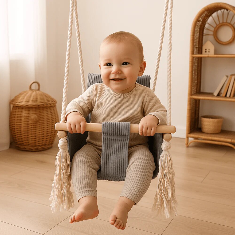 MeowBaby® Leagan pentru copii si bebelusi MeowBaby catifea reiata aesthetic olive green