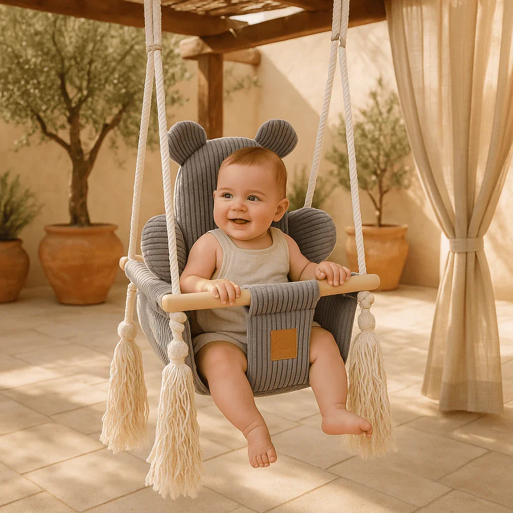 MeowBaby® Leagan pentru copii si bebelusi MeowBaby catifea reiata perna ursulet Aesthetic Grey
