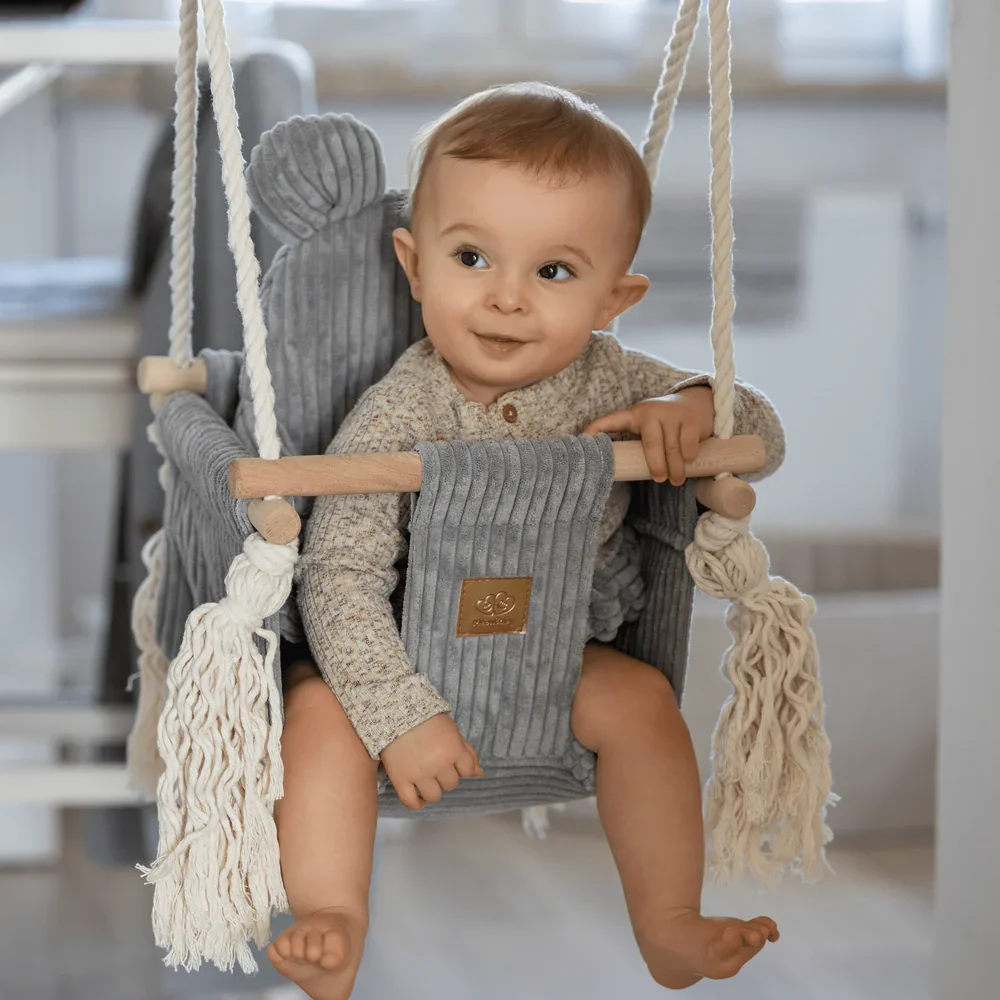 MeowBaby® Leagan pentru copii si bebelusi MeowBaby catifea reiata perna ursulet Aesthetic Grey