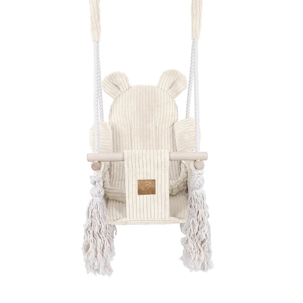 MeowBaby® Leagan pentru copii si bebelusi MeowBaby catifea reiata perna ursulet Aesthetic ocru