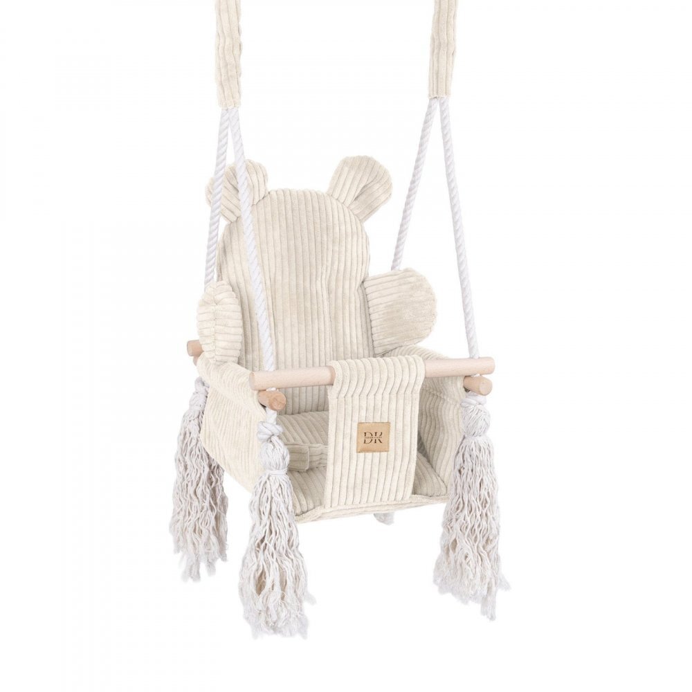 MeowBaby® Leagan pentru copii si bebelusi MeowBaby catifea reiata perna ursulet Aesthetic ocru