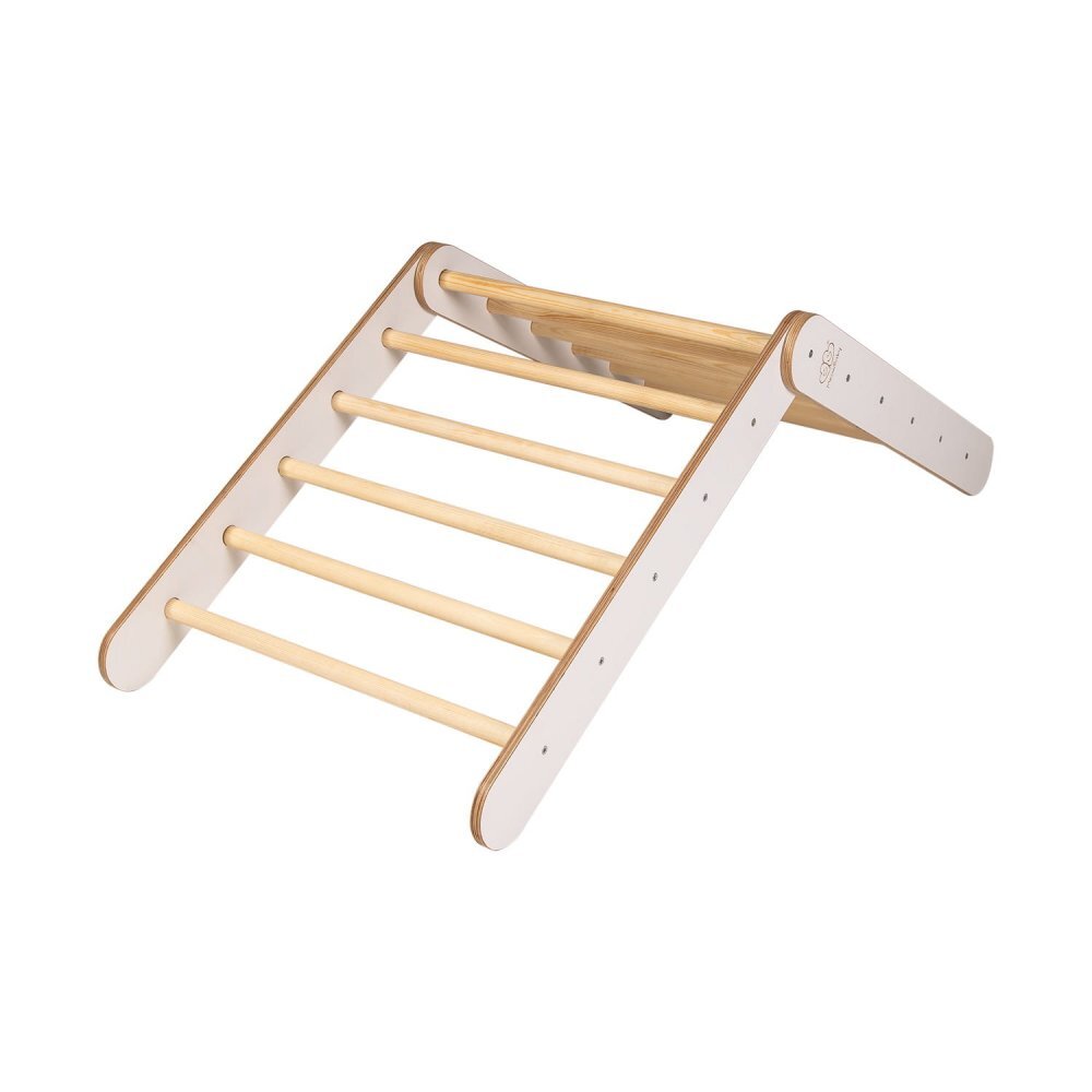 MeowBaby® Scara din lemn pentru copii triunghi de catarare tip Pikler Montessori alb MeowBaby