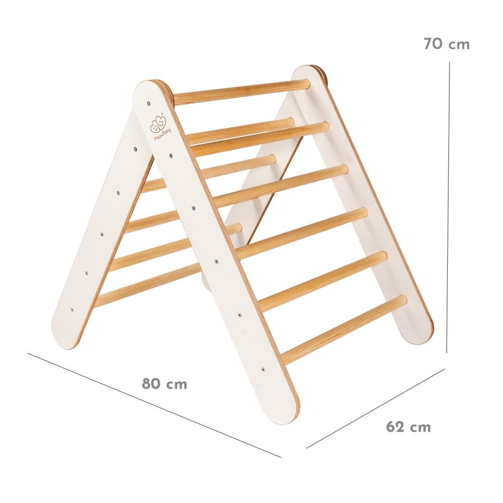 MeowBaby® Scara din lemn pentru copii triunghi de catarare tip Pikler Montessori alb MeowBaby