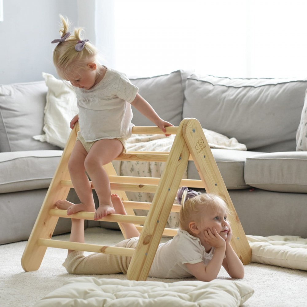 MeowBaby® Scara din lemn pentru copii Triunghi de catarare tip Pikler Montessori Natural