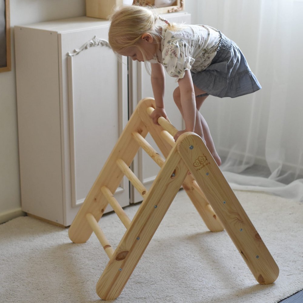 MeowBaby® Scara din lemn pentru copii Triunghi de catarare tip Pikler Montessori Natural