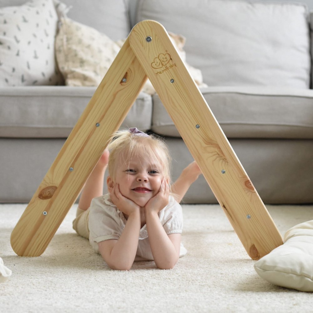MeowBaby® Scara din lemn pentru copii Triunghi de catarare tip Pikler Montessori Natural