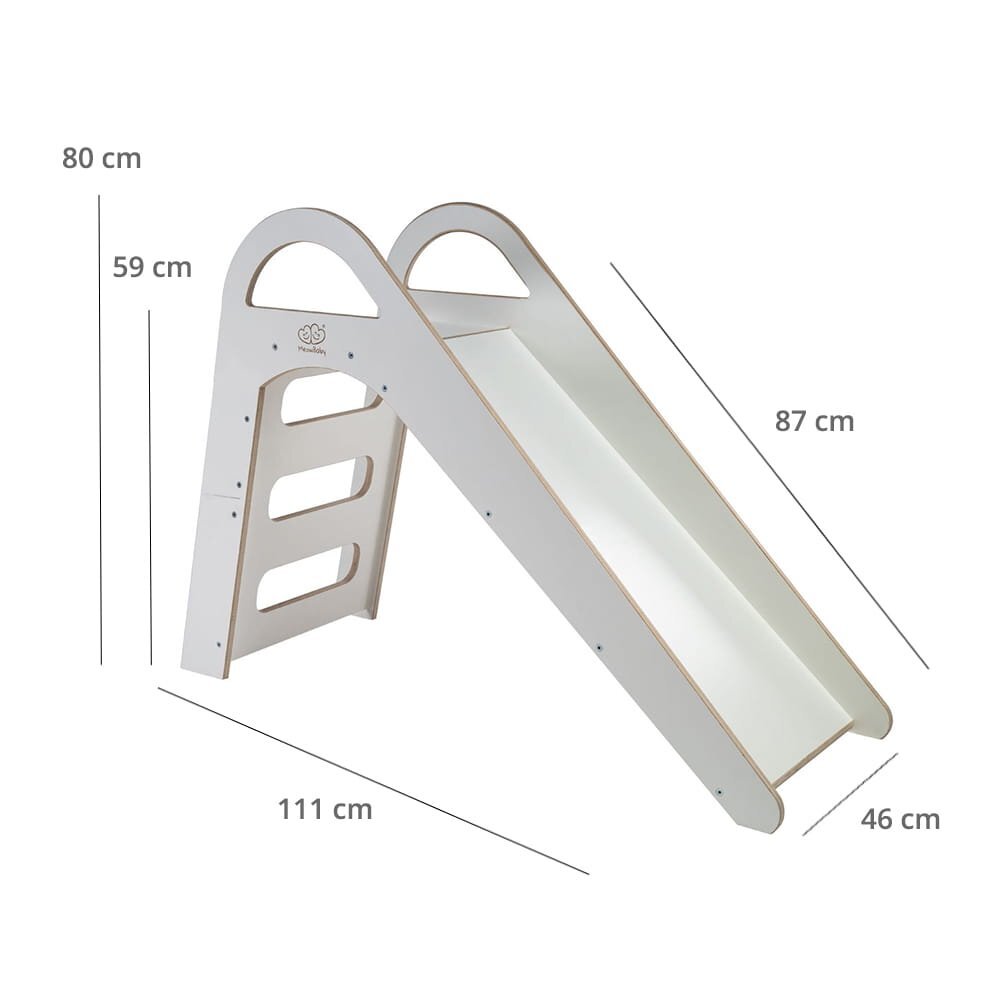 MeowBaby® Tobogan din lemn pentru copii triunghi de catarare tip Pikler Montessori alb MeowBaby
