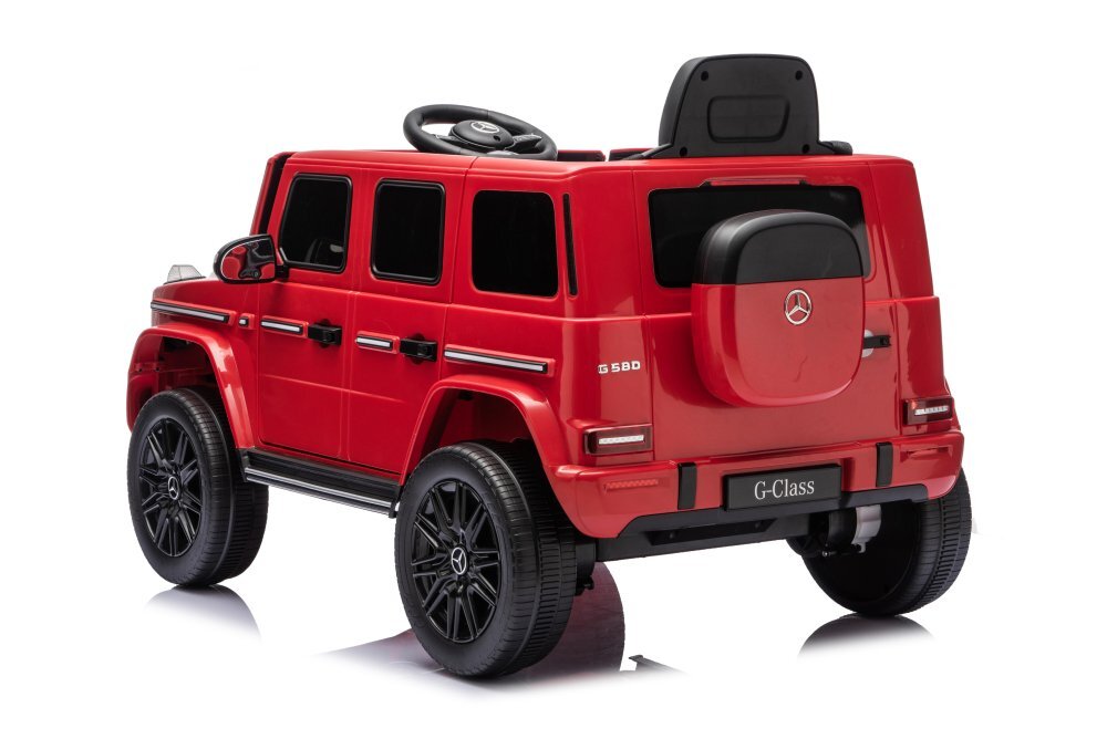 MERCEDES-BENZ Masinuta electrica pentru copii cu licenta G580 Red 12V4.5Ah scaun din piele faruri LED muzica suspensii portiere inalte cu deschidere centura de siguranta cod QR montaj