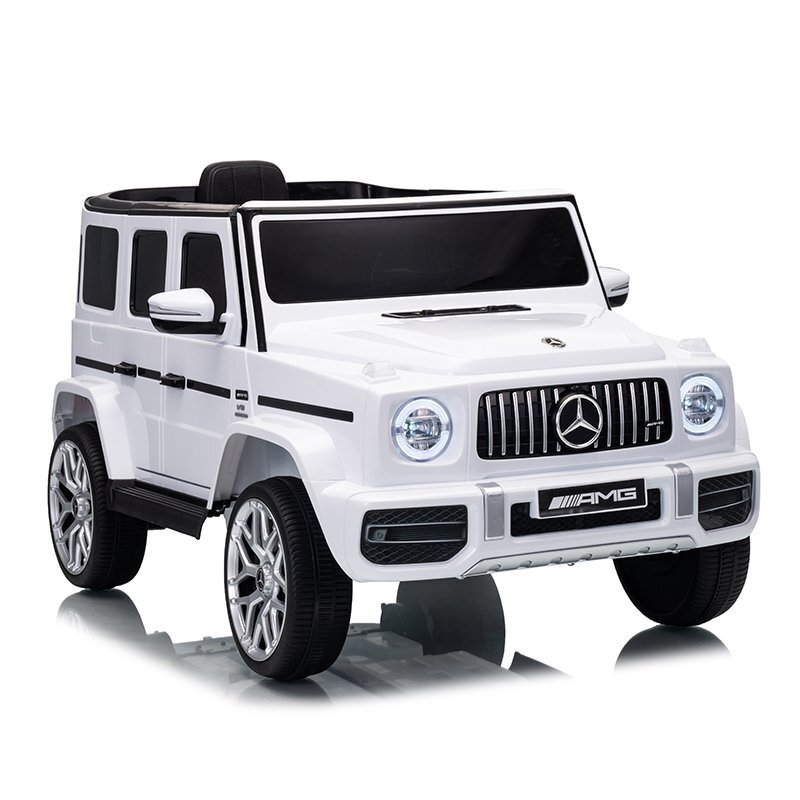 MERCEDES-BENZ Masinuta electrica pentru copii cu licenta G63 Alb telecomanda 2.4G scaun din piele lumini LED oglinzi retrovizoare muzica usi inalte cu deschidere suspensii centura de siguranta