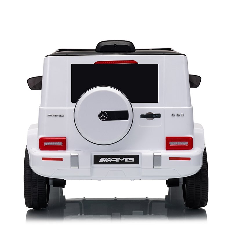 MERCEDES-BENZ Masinuta electrica pentru copii cu licenta G63 Alb telecomanda 2.4G scaun din piele lumini LED oglinzi retrovizoare muzica usi inalte cu deschidere suspensii centura de siguranta