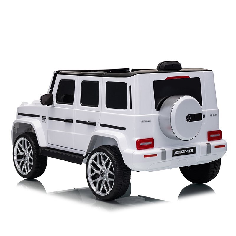 MERCEDES-BENZ Masinuta electrica pentru copii cu licenta G63 Alb telecomanda 2.4G scaun din piele lumini LED oglinzi retrovizoare muzica usi inalte cu deschidere suspensii centura de siguranta