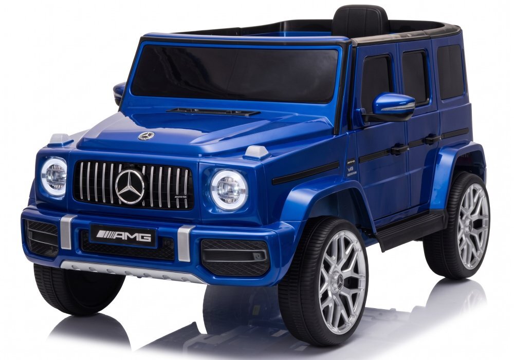 MERCEDES-BENZ Masinuta electrica pentru copii cu licenta G63 Albastru telecomanda 2.4G scaun din piele lumini LED oglinzi retrovizoare muzica usi inalte cu deschidere suspensii centura de siguranta