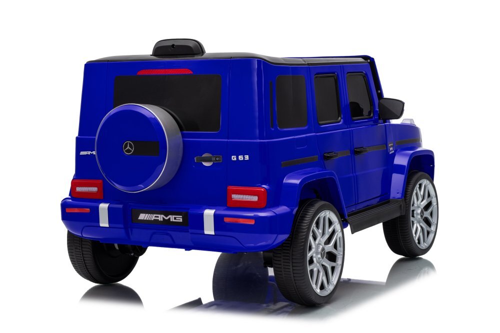MERCEDES-BENZ Masinuta electrica pentru copii cu licenta G63 Albastru telecomanda 2.4G scaun din piele lumini LED oglinzi retrovizoare muzica usi inalte cu deschidere suspensii centura de siguranta