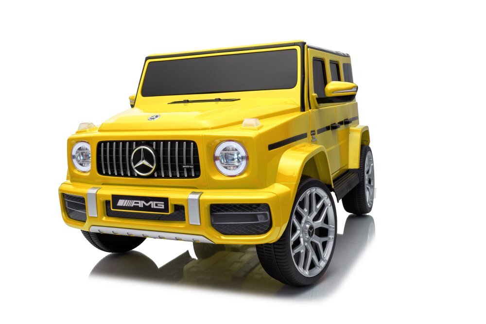MERCEDES-BENZ Masinuta electrica pentru copii cu licenta G63 Galben telecomanda 2.4G scaun din piele lumini LED oglinzi retrovizoare muzica usi inalte cu deschidere suspensii centura de siguranta