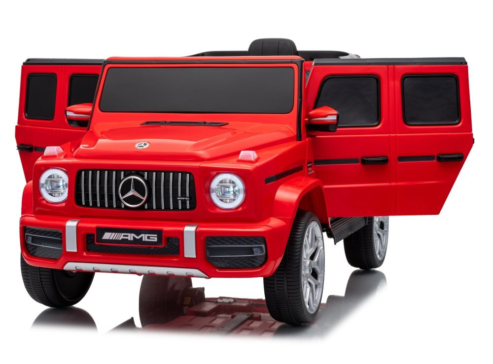 MERCEDES-BENZ Masinuta electrica pentru copii cu licenta G63 Rosu telecomanda 2.4G scaun din piele lumini LED oglinzi retrovizoare muzica usi inalte cu deschidere suspensii centura de siguranta