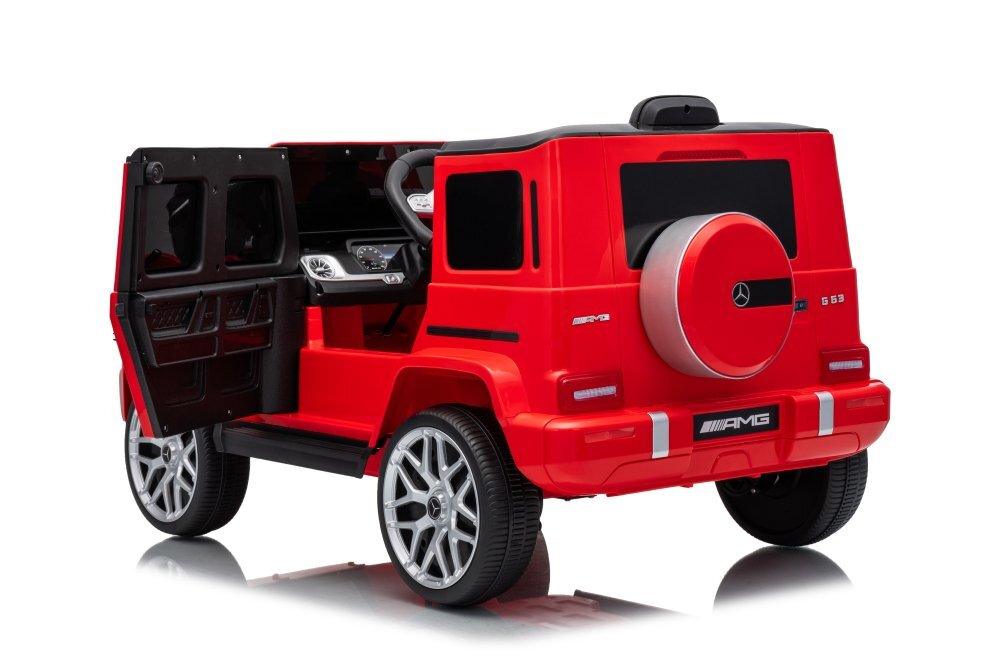 MERCEDES-BENZ Masinuta electrica pentru copii cu licenta G63 Rosu telecomanda 2.4G scaun din piele lumini LED oglinzi retrovizoare muzica usi inalte cu deschidere suspensii centura de siguranta