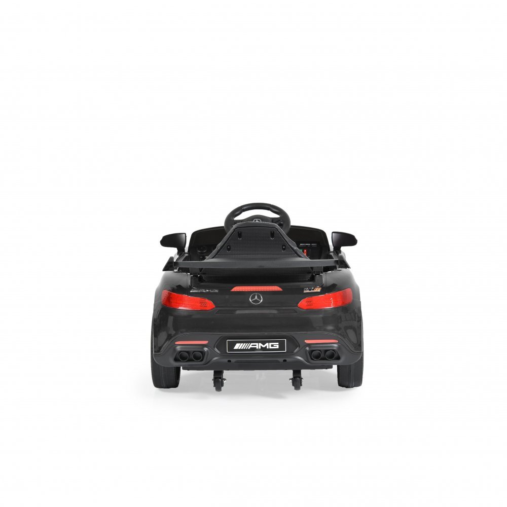 MERCEDES-BENZ Masinuta electrica pentru copii cu Licenta Mercedes AMG GTR Blacktelecomandaroti EVA3 nivele vitezaacumulator 12V4Ahusi cu deschiderelumini LEDmufa MP3