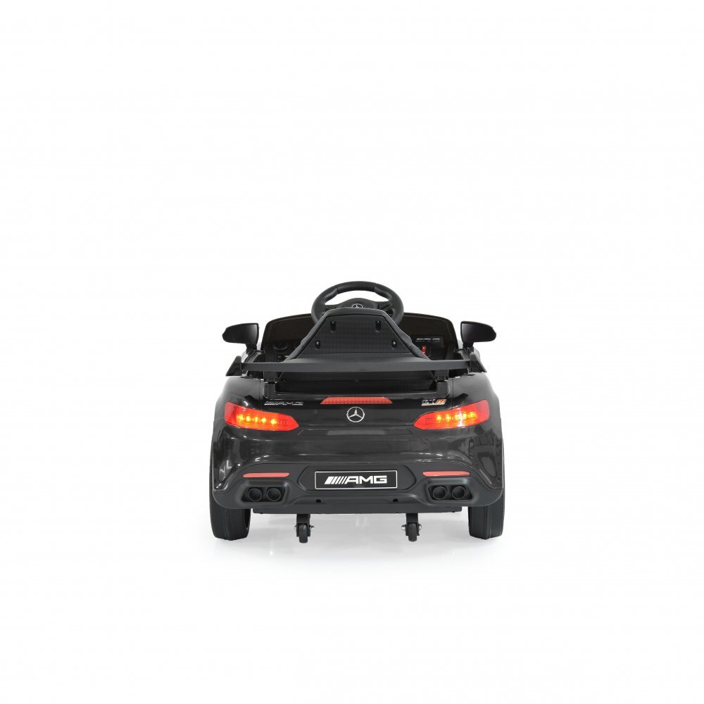 MERCEDES-BENZ Masinuta electrica pentru copii cu Licenta Mercedes AMG GTR Blacktelecomandaroti EVA3 nivele vitezaacumulator 12V4Ahusi cu deschiderelumini LEDmufa MP3