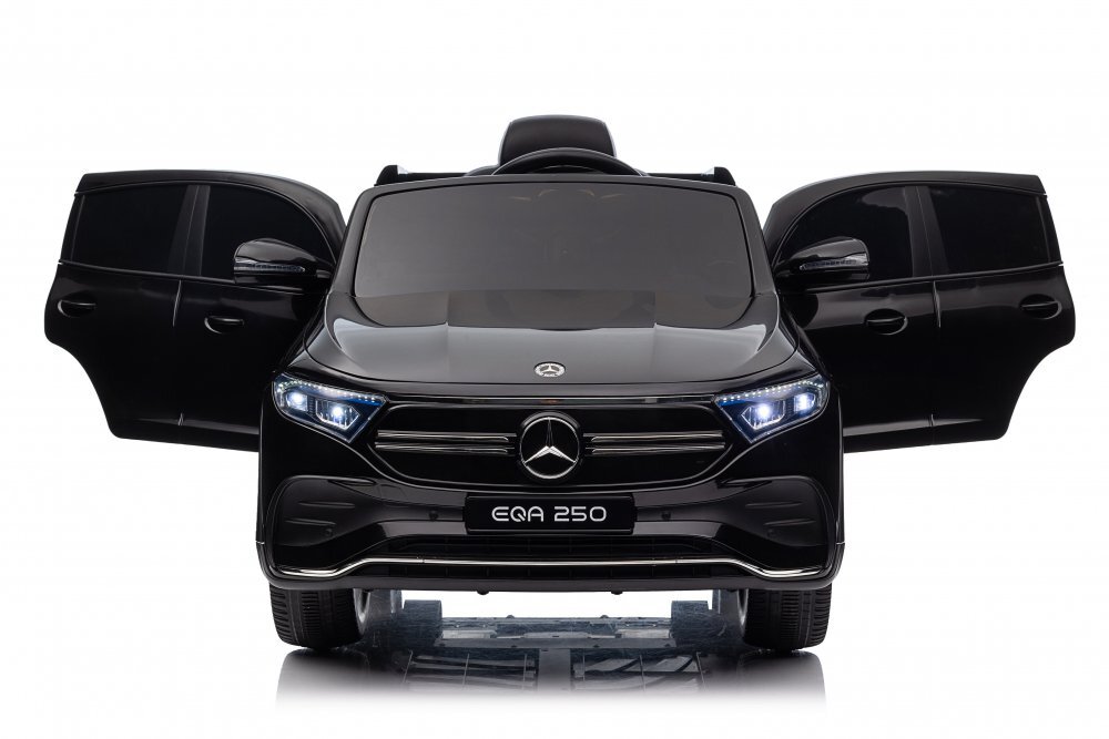 MERCEDES-BENZ Masinuta electrica pentru copii cu licenta Mercedes Benz EQA 4x4 BlackEchipare PremiumTelecomanda 24GRoti EVAScaun din piele4 motoareFaruri si stopuri cu LEDDeschidere usiSuspensiiBluetooth