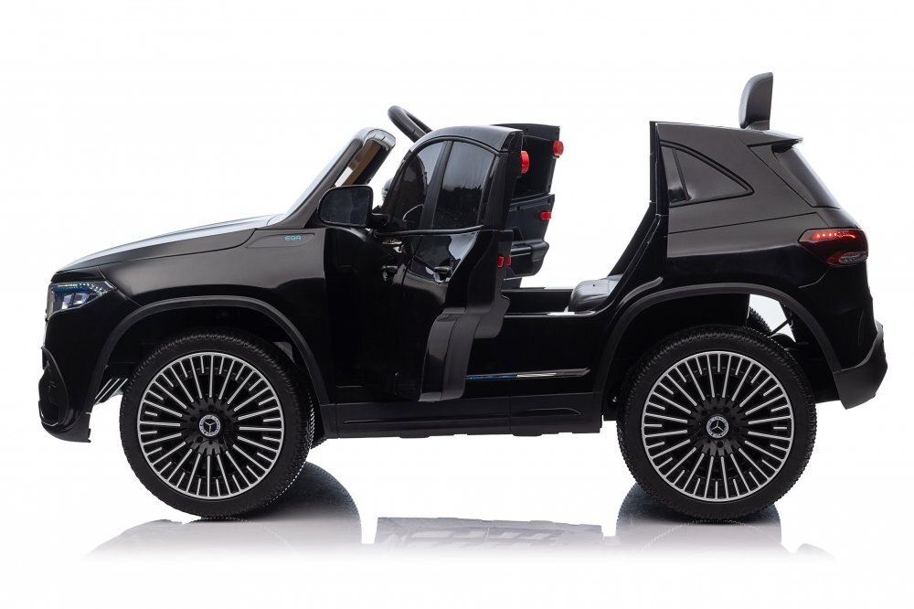 MERCEDES-BENZ Masinuta electrica pentru copii cu licenta Mercedes Benz EQA 4x4 BlackEchipare PremiumTelecomanda 24GRoti EVAScaun din piele4 motoareFaruri si stopuri cu LEDDeschidere usiSuspensiiBluetooth