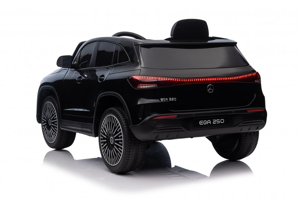 MERCEDES-BENZ Masinuta electrica pentru copii cu licenta Mercedes Benz EQA Blackechipare premiumtelecomanda 24Groti EVAscaun din piele2 motoarefaruri si stopuri cu LEDdeschidere usisuspensii