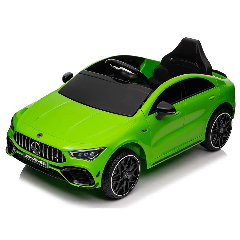 MERCEDES-BENZ Masinuta electrica pentru copii Mercedes Benz CLA45 Green 70W cu echipare Premium si licenta telecomanda oglinzi retrovizoare roti din spuma Eva si scaun din piele