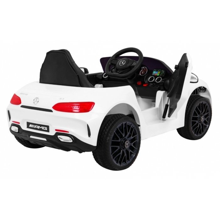MERCEDES-BENZ Masinuta electrica pentru copii Mercedes Benz GT alb 70W cu telecomanda panou audio scaun piele centura siguranta roti Eva si descchidere usi