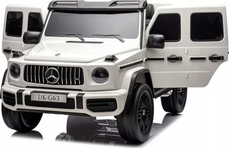 MERCEDES-BENZ Masinuta electrica pentru copii Mercedes G63 XXL White design realist 4 motoare x55W cu bluetooth port USB MP3 lumini LED fataspate centuri de siguranta cauciucuri EVA dimensiune 158 x 93 x 81 cm