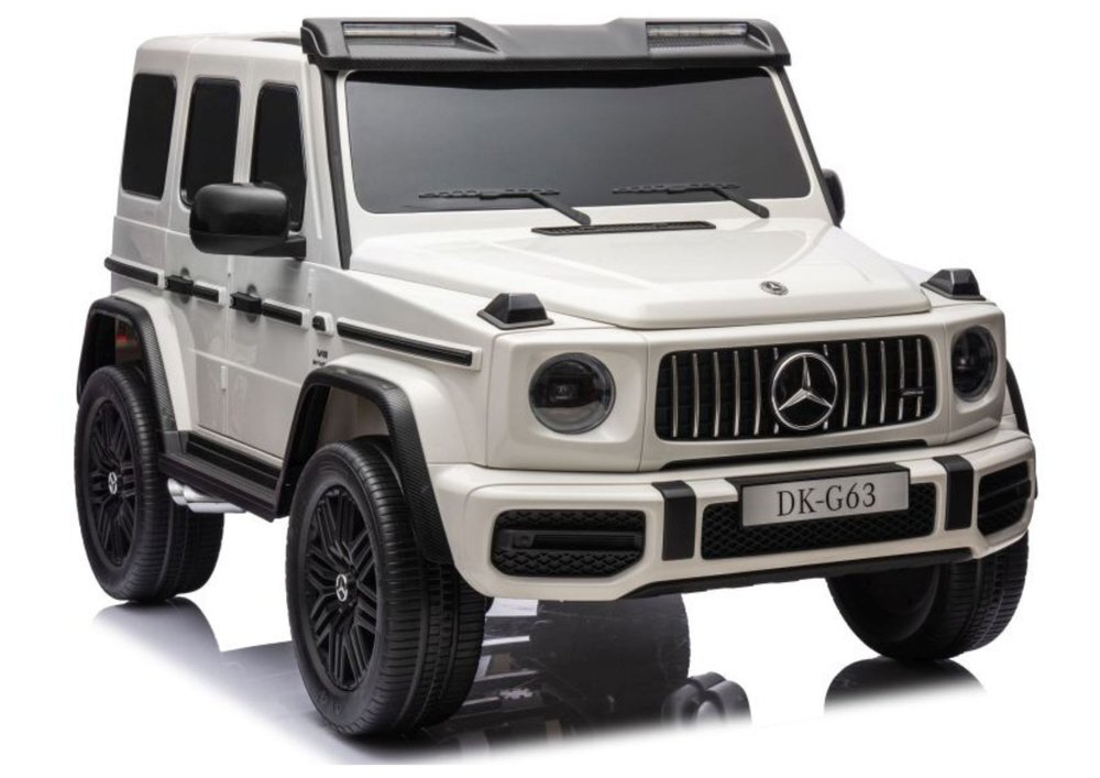 MERCEDES-BENZ Masinuta electrica pentru copii Mercedes G63 XXL White design realist 4 motoare x55W cu bluetooth port USB MP3 lumini LED fataspate centuri de siguranta cauciucuri EVA dimensiune 158 x 93 x 81 cm