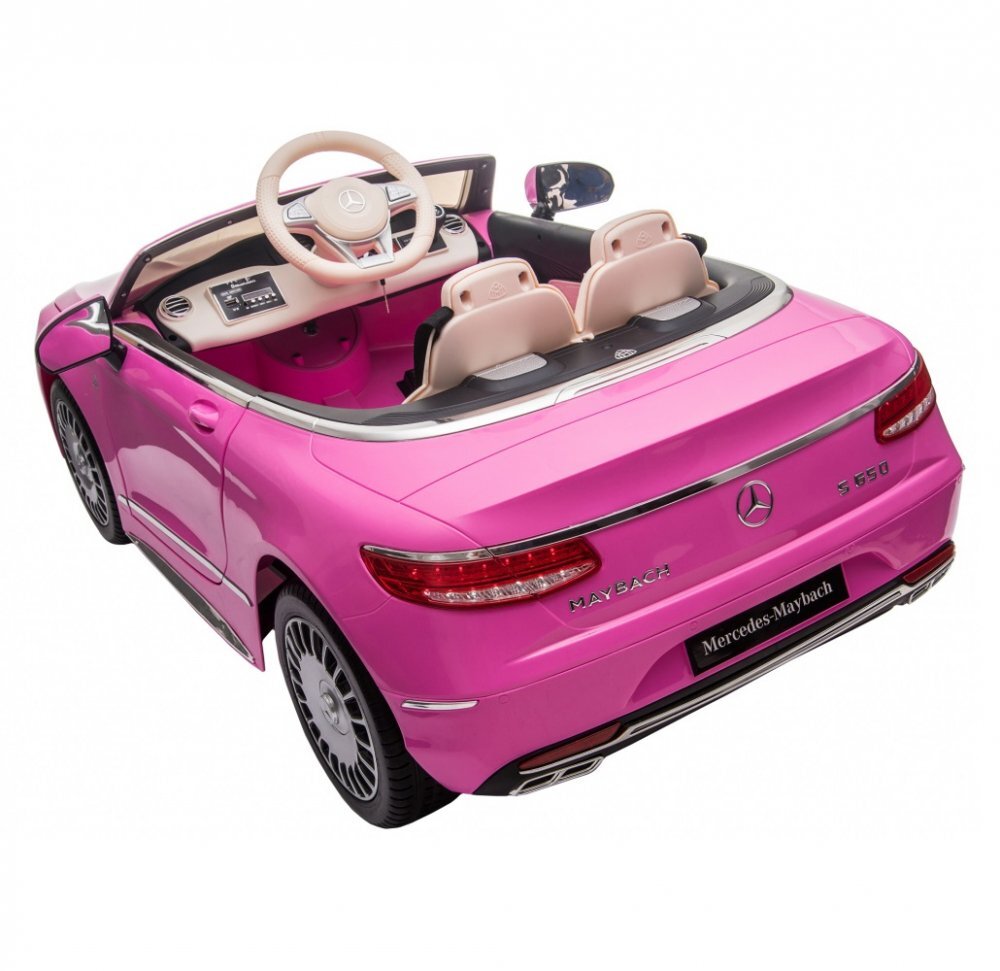 MERCEDES-BENZ Masinuta electrica pentru copii Mercedes Maybach S650 Pink 12V4.5Ahechipare premium si licenta2 motoareroti EVAscaun pieleusi cu deschiderepornire la cheieunitate audio cu muzicalumini LEDsistem trollersuspensii