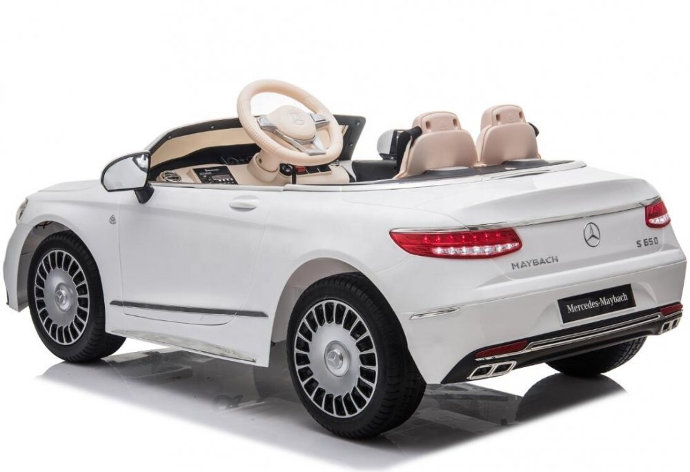MERCEDES-BENZ Masinuta electrica pentru copii Mercedes Maybach S650 White 12V4.5Ahechipare premium si licenta2 motoareroti EVAscaun pieleusi cu deschiderepornire la cheieunitate audio cu muzicalumini LEDsistem trollersuspensii