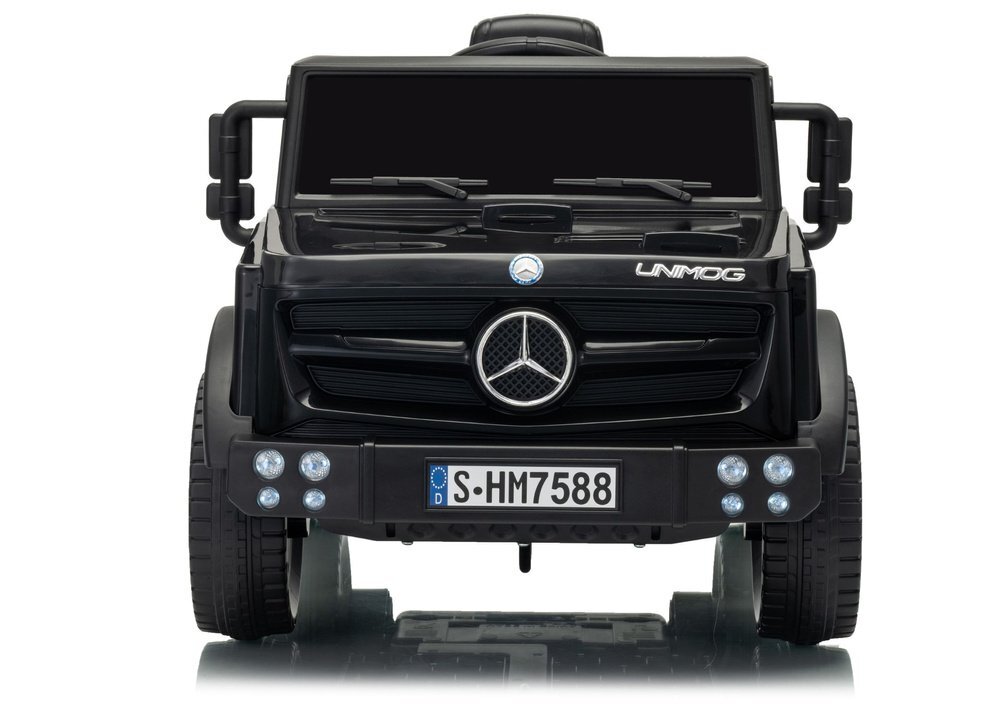 MERCEDES-BENZ Masinuta electrica pentru copii Mercedes Unimog HM7588 6V4Ah Black cu telecomanda 2.4G roti EVA 2 motoare 45W bluetooth port USB slot Micro SD MP3 si faruri LED 90 x 53 x 50 cm