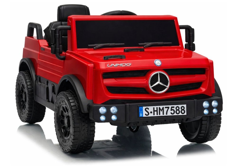 MERCEDES-BENZ Masinuta electrica pentru copii Mercedes Unimog HM7588 6V4Ah Red cu telecomanda 2.4G roti EVA 2 motoare 45W bluetooth port USB slot Micro SD MP3 si faruri LED 90 x 53 x 50 cm