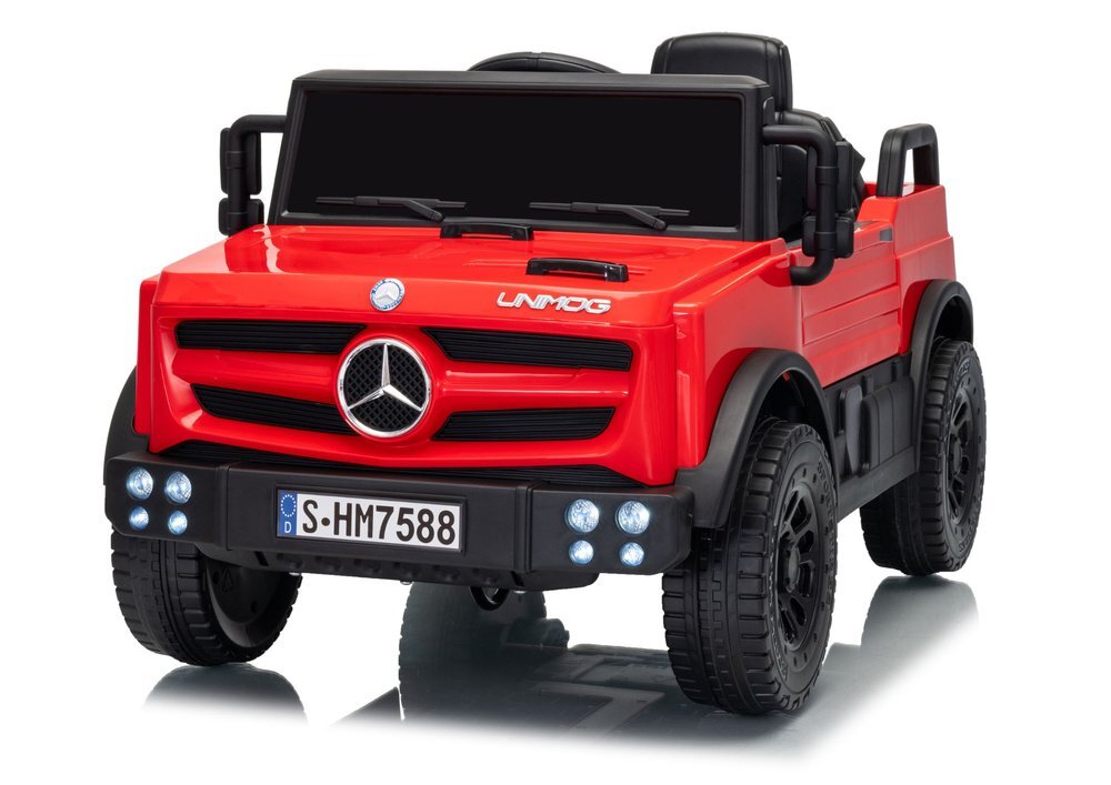 MERCEDES-BENZ Masinuta electrica pentru copii Mercedes Unimog HM7588 6V4Ah Red cu telecomanda 2.4G roti EVA 2 motoare 45W bluetooth port USB slot Micro SD MP3 si faruri LED 90 x 53 x 50 cm