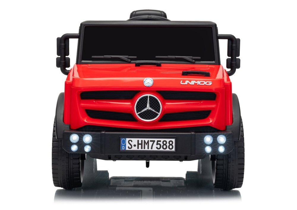 MERCEDES-BENZ Masinuta electrica pentru copii Mercedes Unimog HM7588 6V4Ah Red cu telecomanda 2.4G roti EVA 2 motoare 45W bluetooth port USB slot Micro SD MP3 si faruri LED 90 x 53 x 50 cm